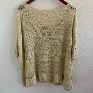 Anthropologie MOTH Crochet Knit Wood Button Oversized Bohemian Neutral Top XS